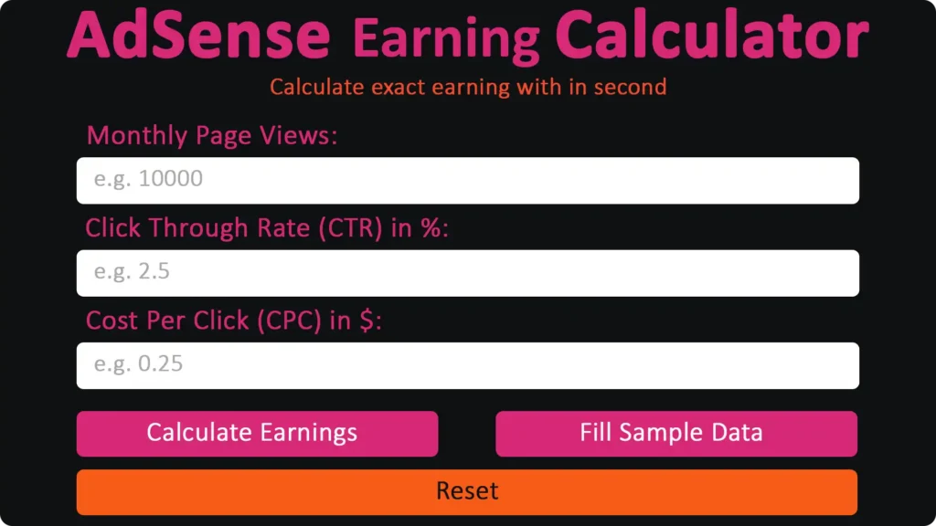 how to use AdSense Earning Calculator